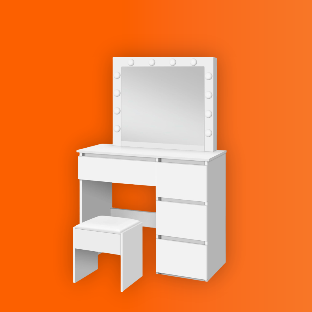 LYKKE SMINKBORD MED BELYSNING AMELIA 94CM, VIT