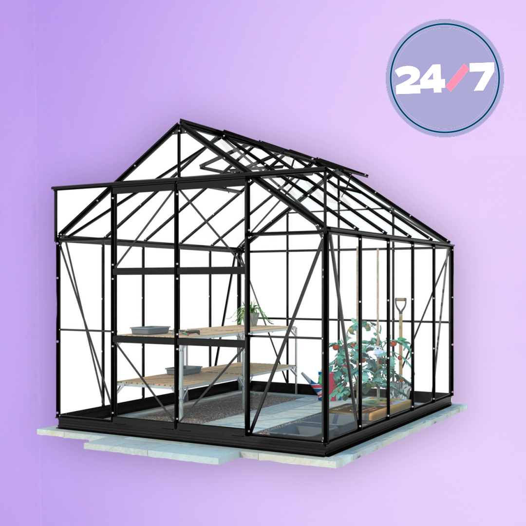 LYKKE KASVIHUONE GLASS 8,2M2, MUSTA. Nyt 1099 euroa.
