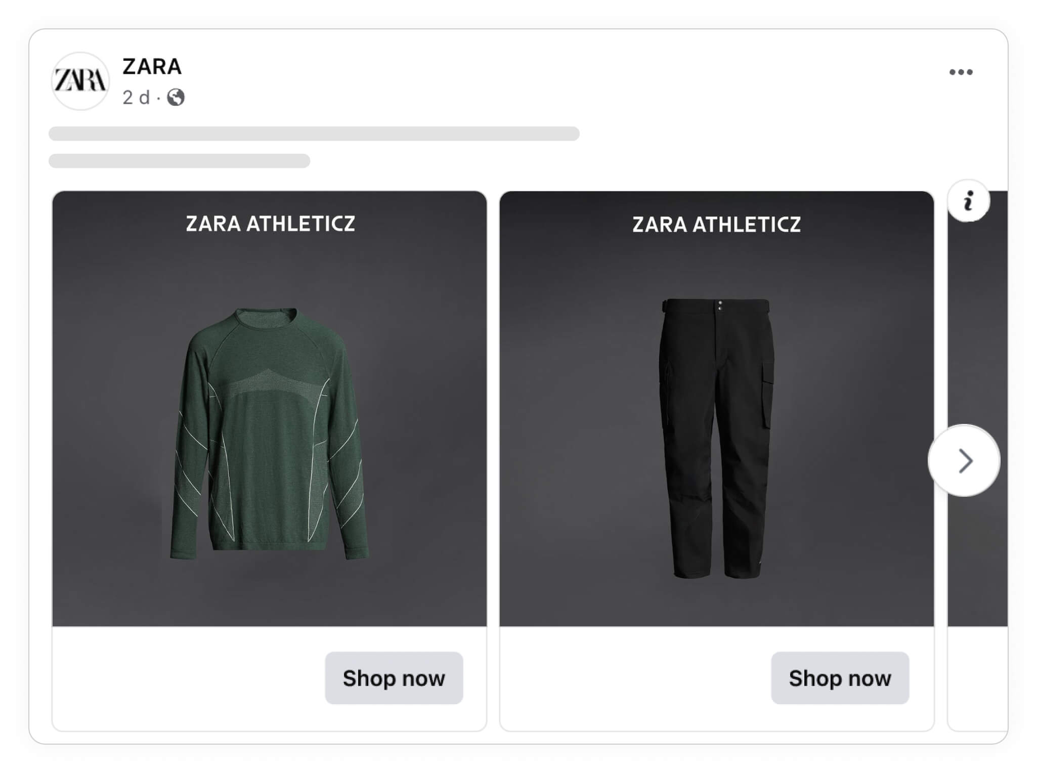 ZARA athletics catalog ad example