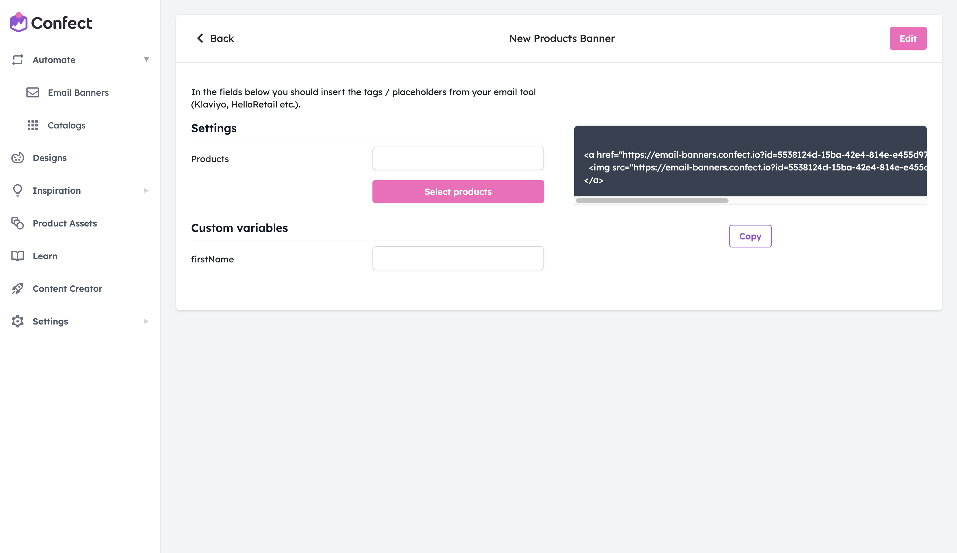 Setting up an email banner automation