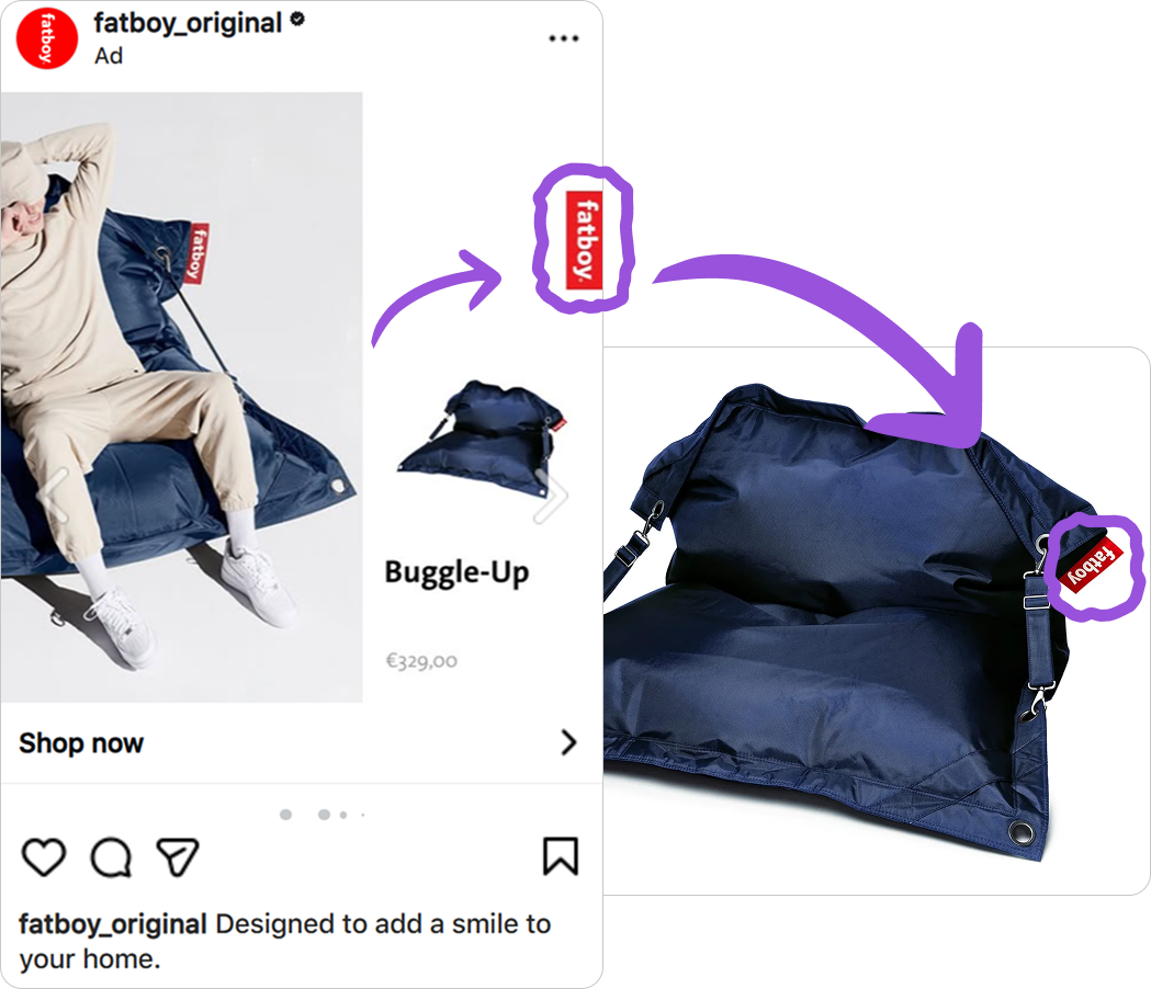 The brand mark that lives on the product too