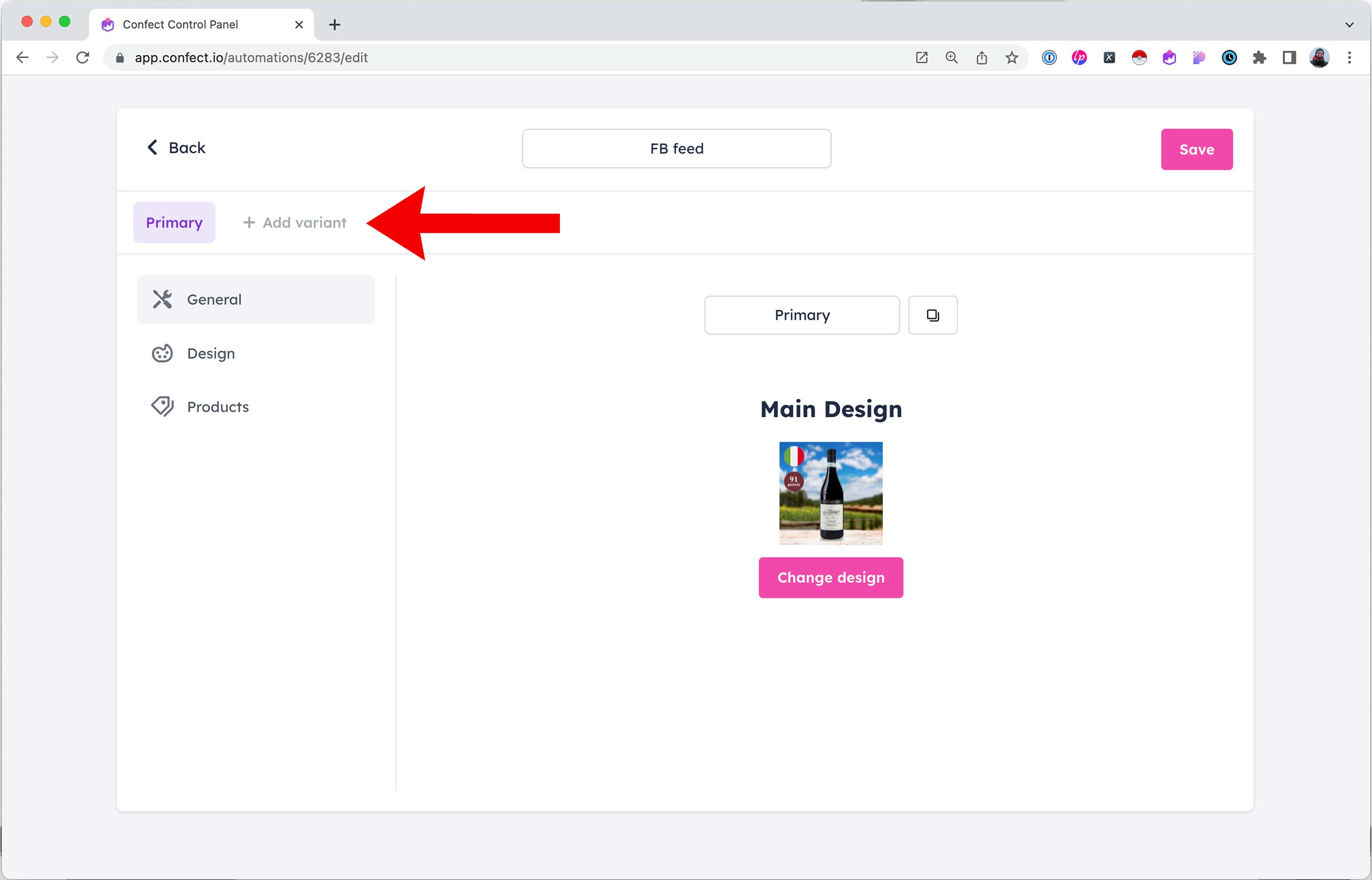 add variant to a product feed automation