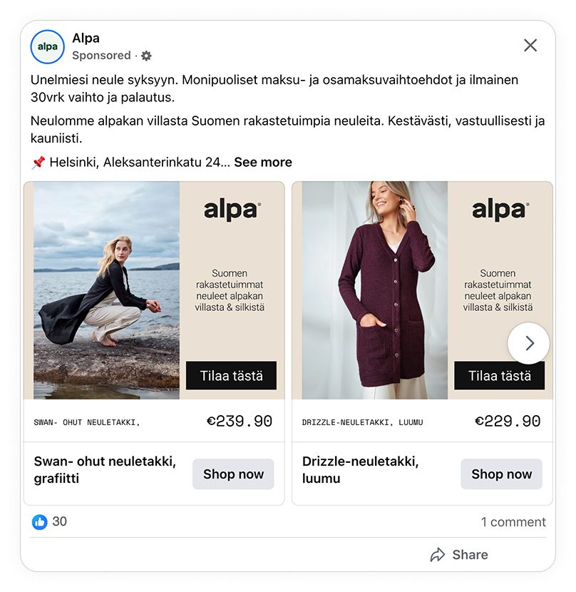 alpa facebook ad example catalog ad of the week