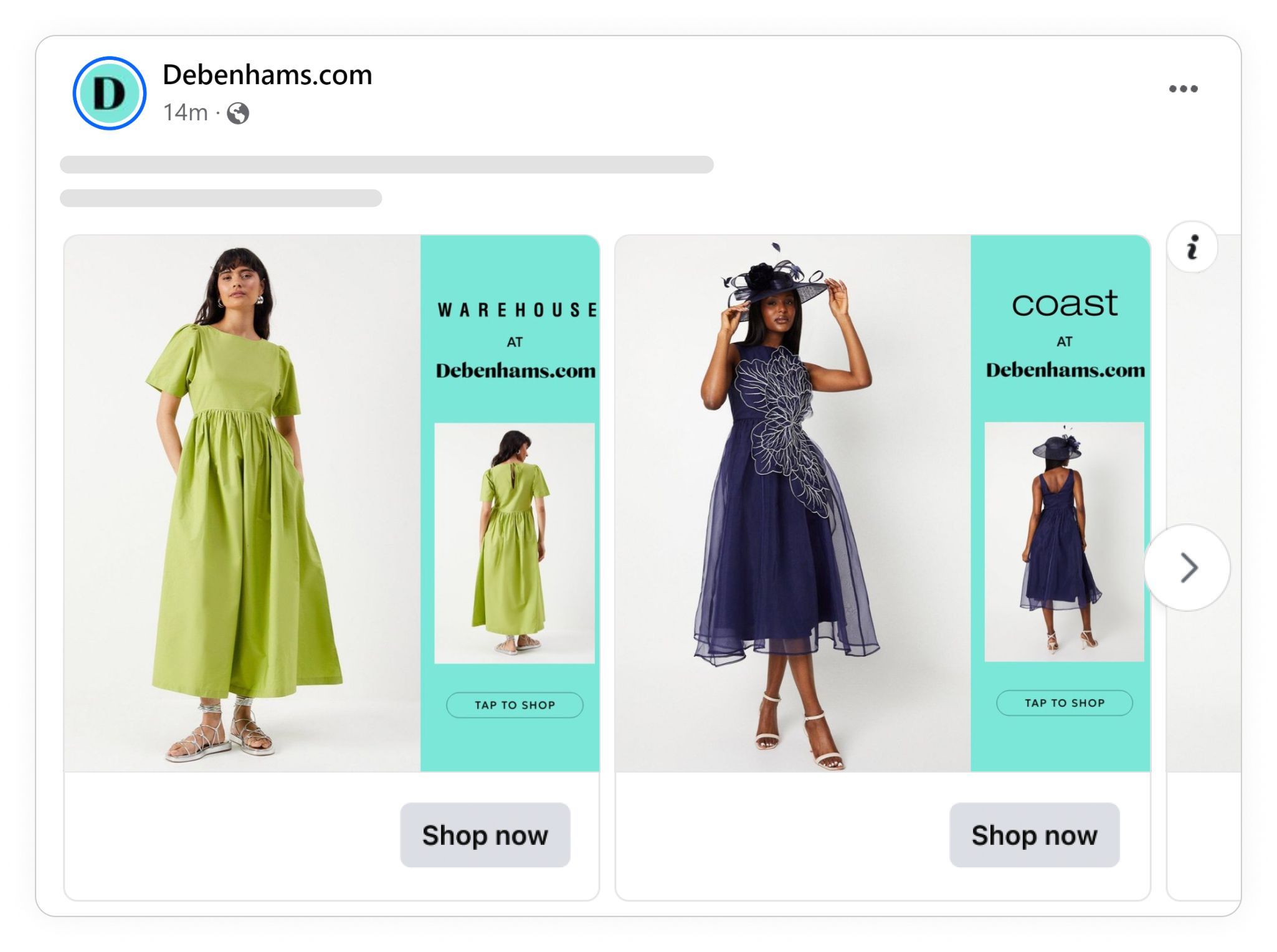 bottom funnel retargeting debenhams catalog ad