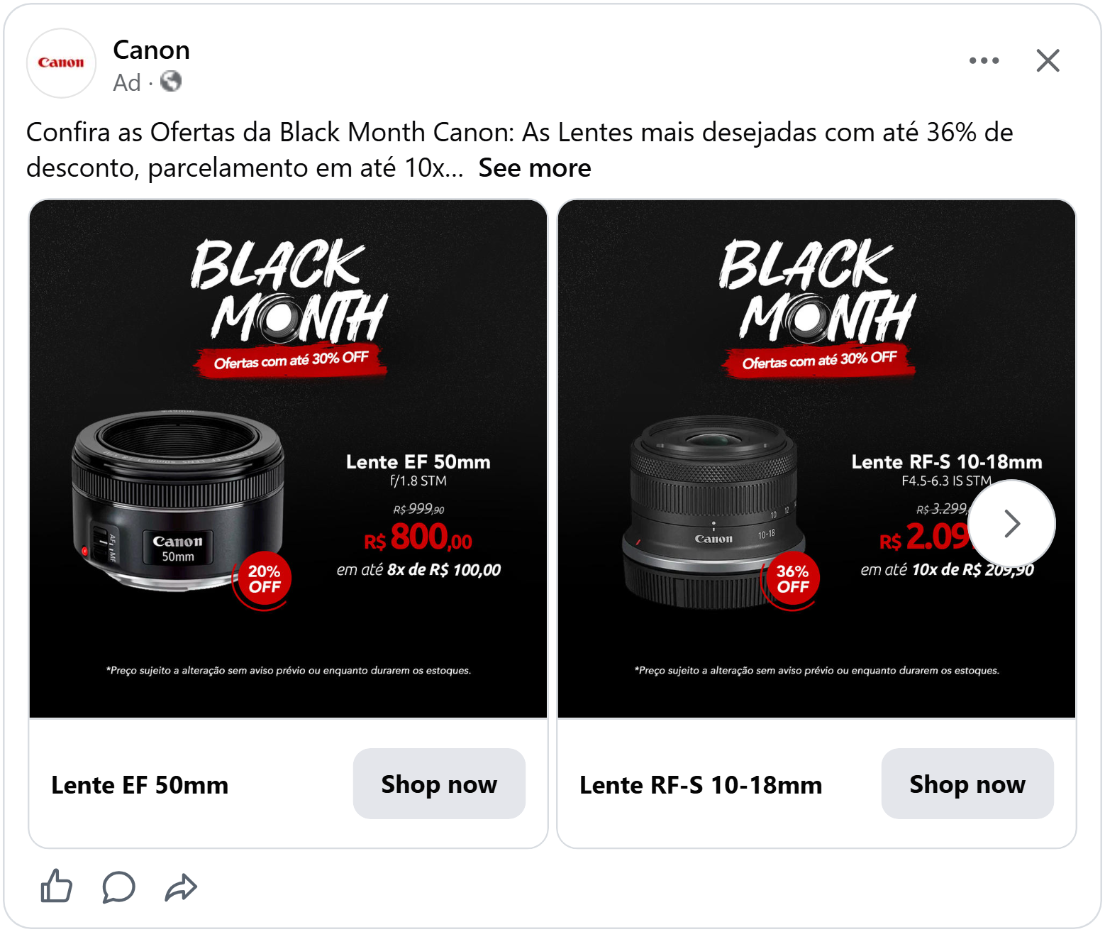 canon black friday 2026 facebook catalog ad example