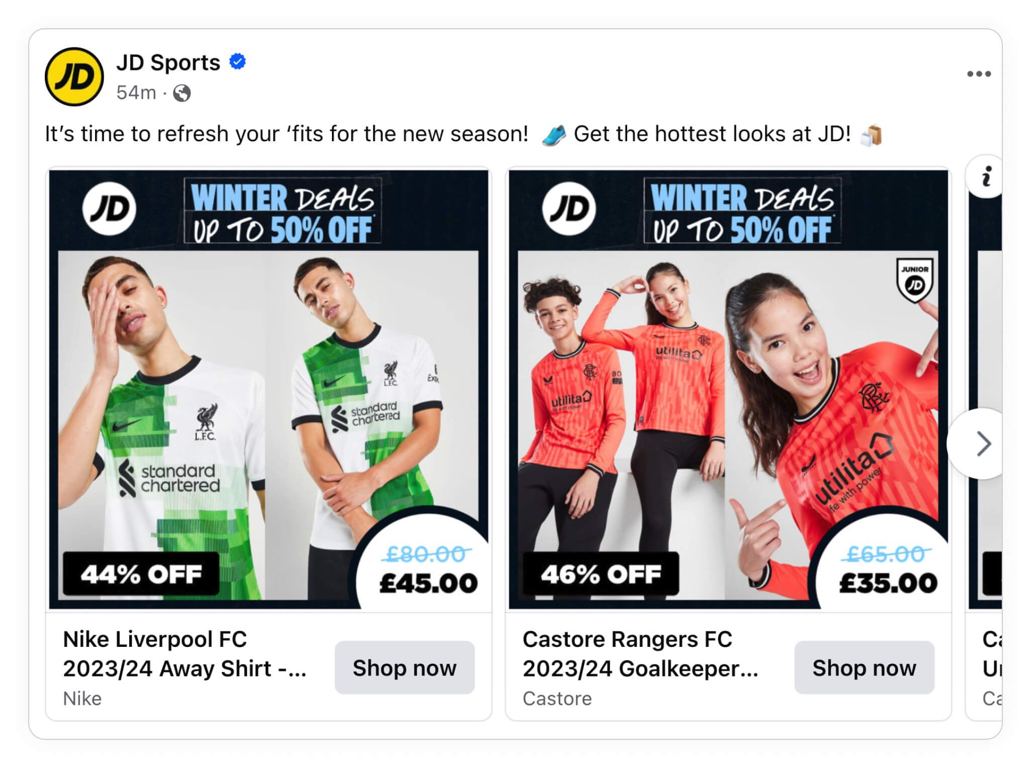 carousel ad facebook jd sport example