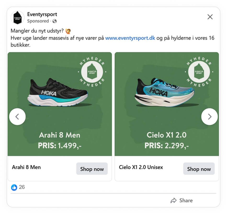 catalog ad of the week facebook ad example eventyrsport black and green shoe
