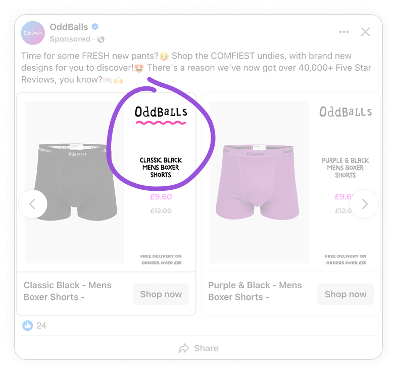 catalog ad of the week oddballs facebook design black and purple