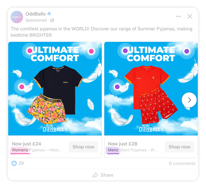 catalog ad of the week oddballs feather design facebook carousel