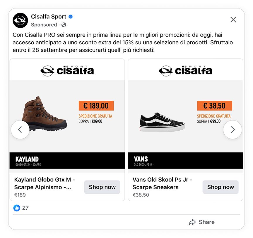 cisalfa sport facebook ad example catalog ad of the week