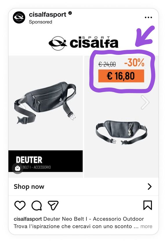 cisalfa sport instagram ad example highlighted sale price catalog ad of the week
