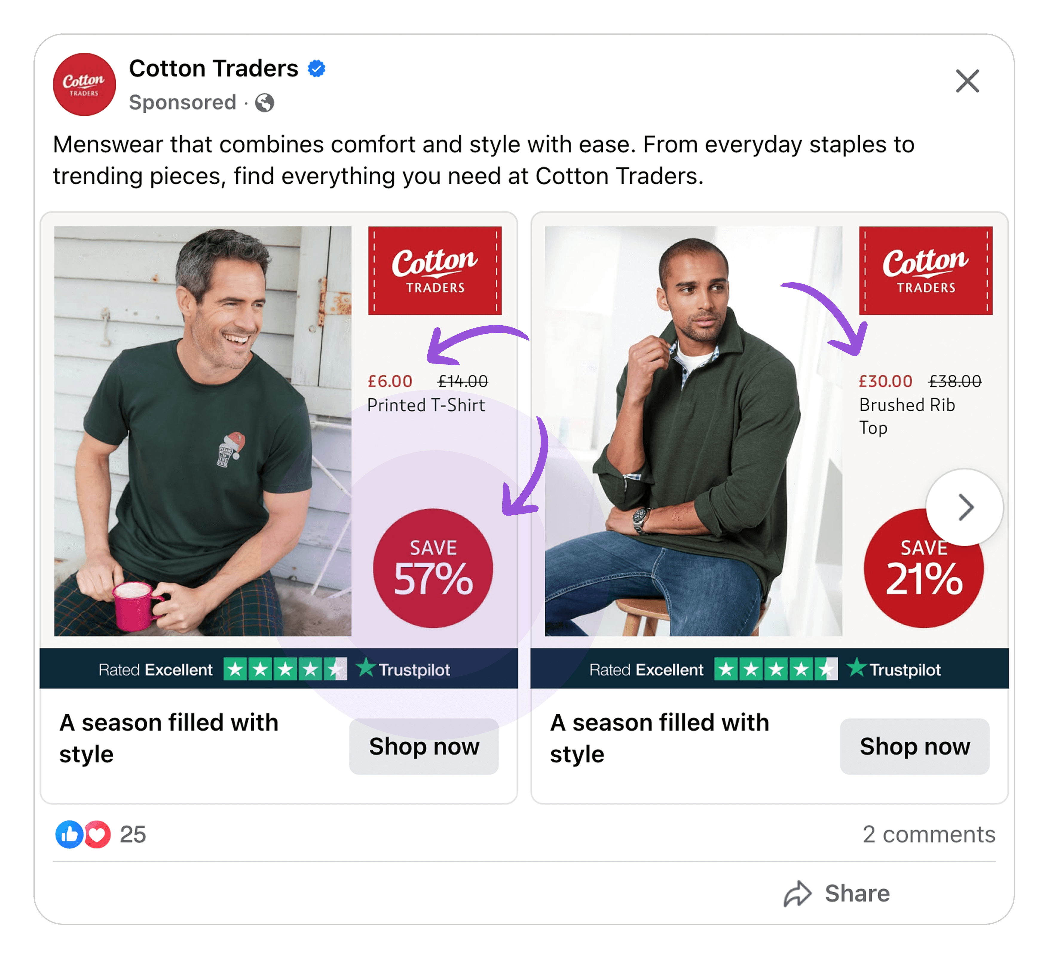 cotton traders facebook ad example price highlight catalog ad of the week