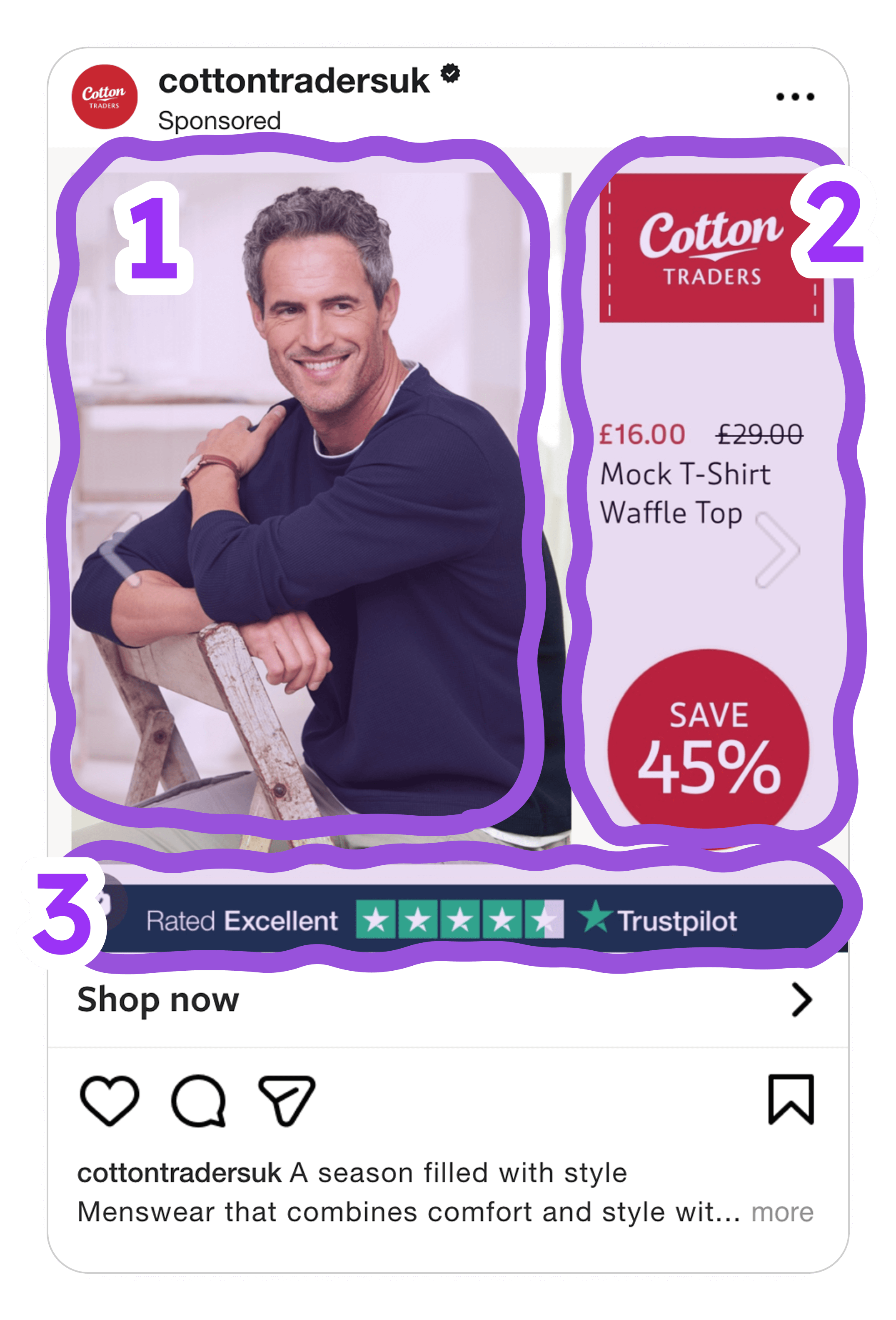 cotton traders instagram ad example three sections highlighted