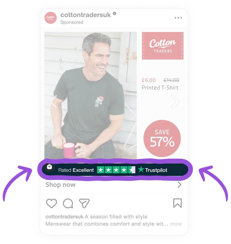 cotton traders instagram ad example trustpilot rating highlight