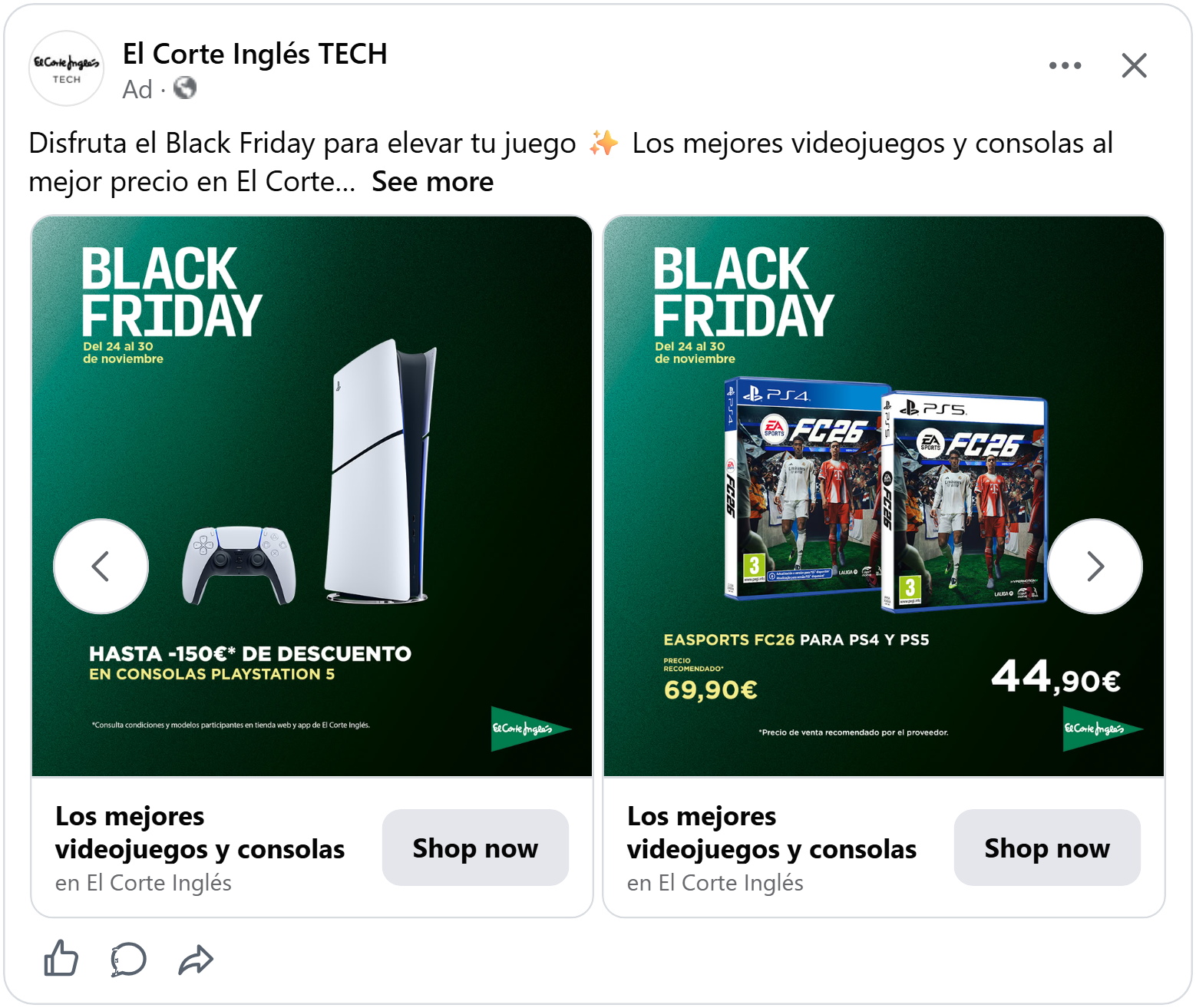 el corte ingles tech black friday ad example facebook