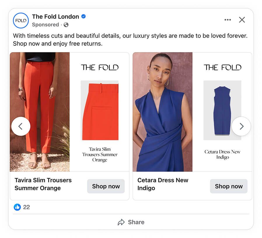 facebook catalog ad example the fold blue dress red pants