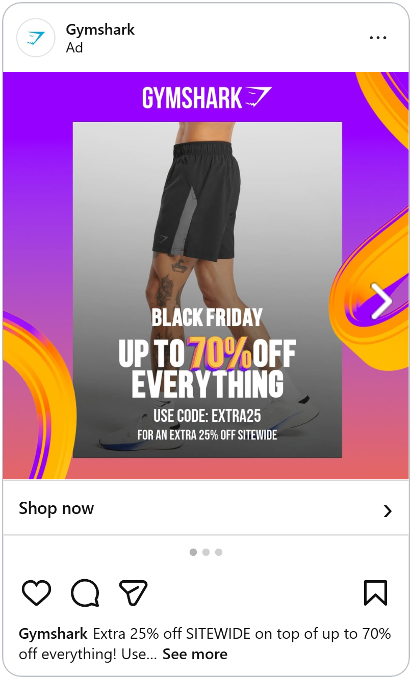 gymshark black friday 2026 meta instagram catalog ad example