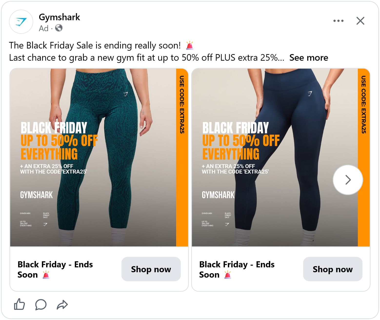gymshark facebook black friday ad example
