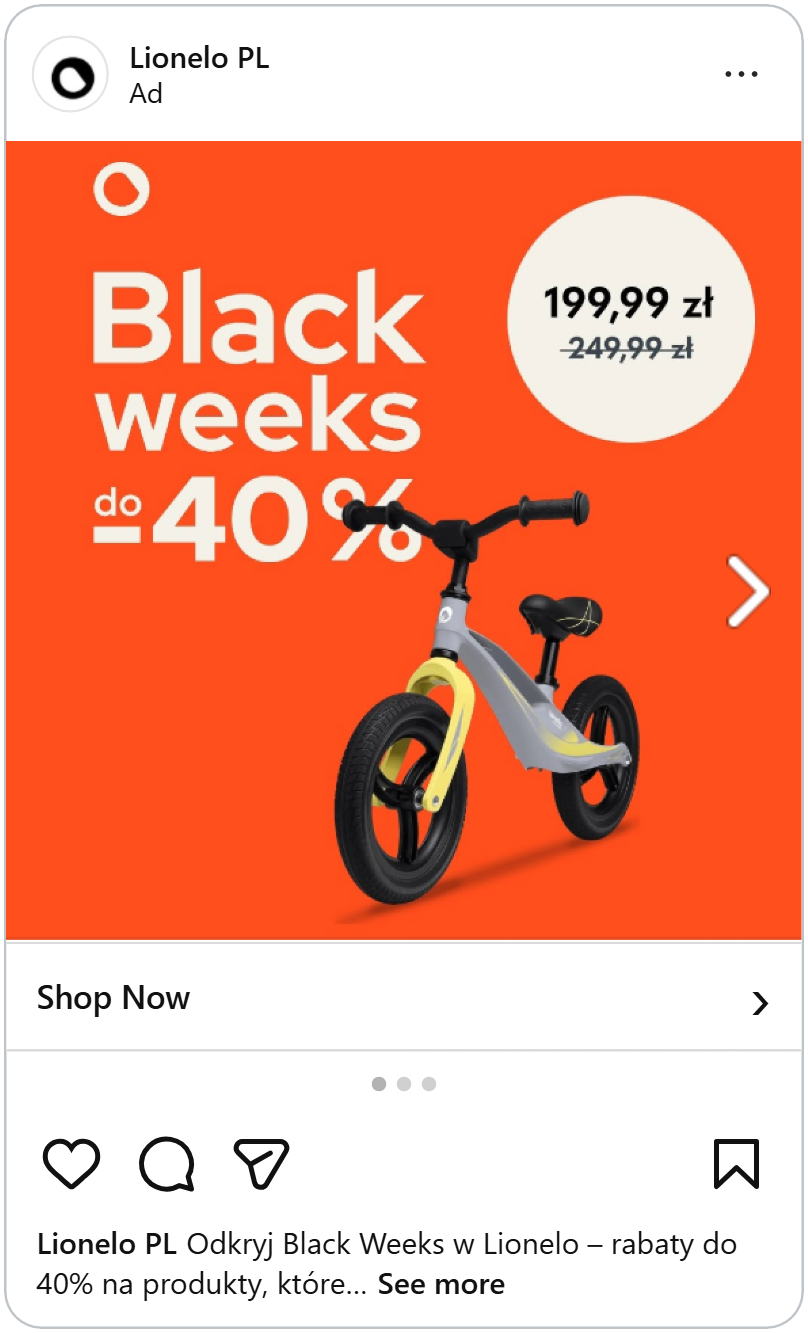 lionelo pl black friday 2026 instagram catalog ad example