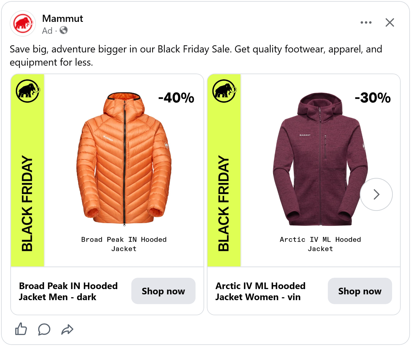 mammut black friday facebook ad example