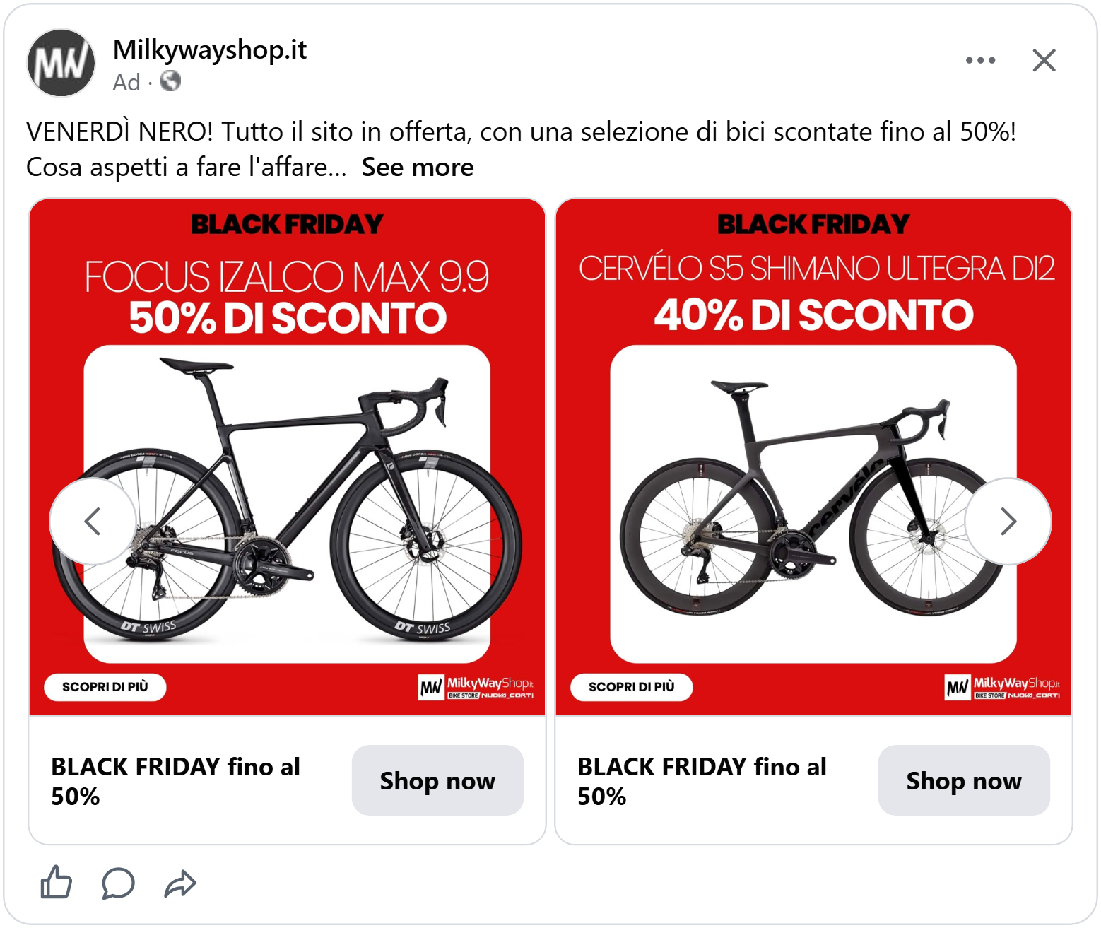 milkywayshop italy black friday 2026 facebook catalog ad example