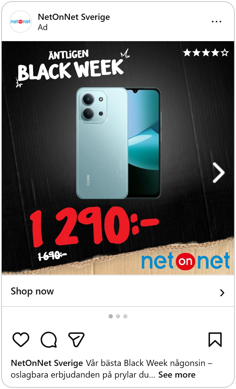 netonnet sverige phone black friday instagram ad example