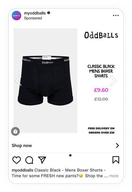 oddballs instagram single product catalog ad of the week black boxers example