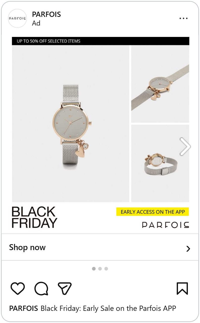 parfois black friday instagram ad example