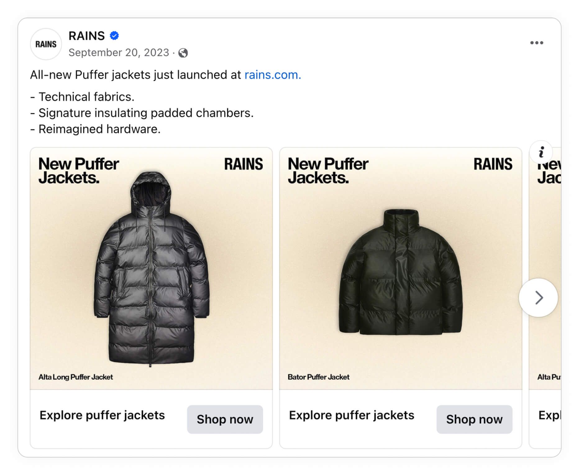 rains facebook ad example design