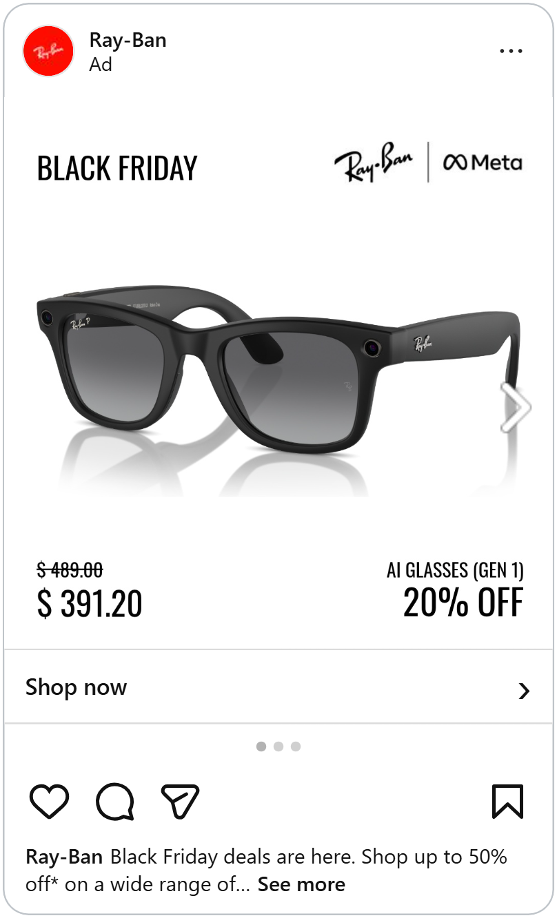 ray ban instagram black friday catalog ad example meta glasses
