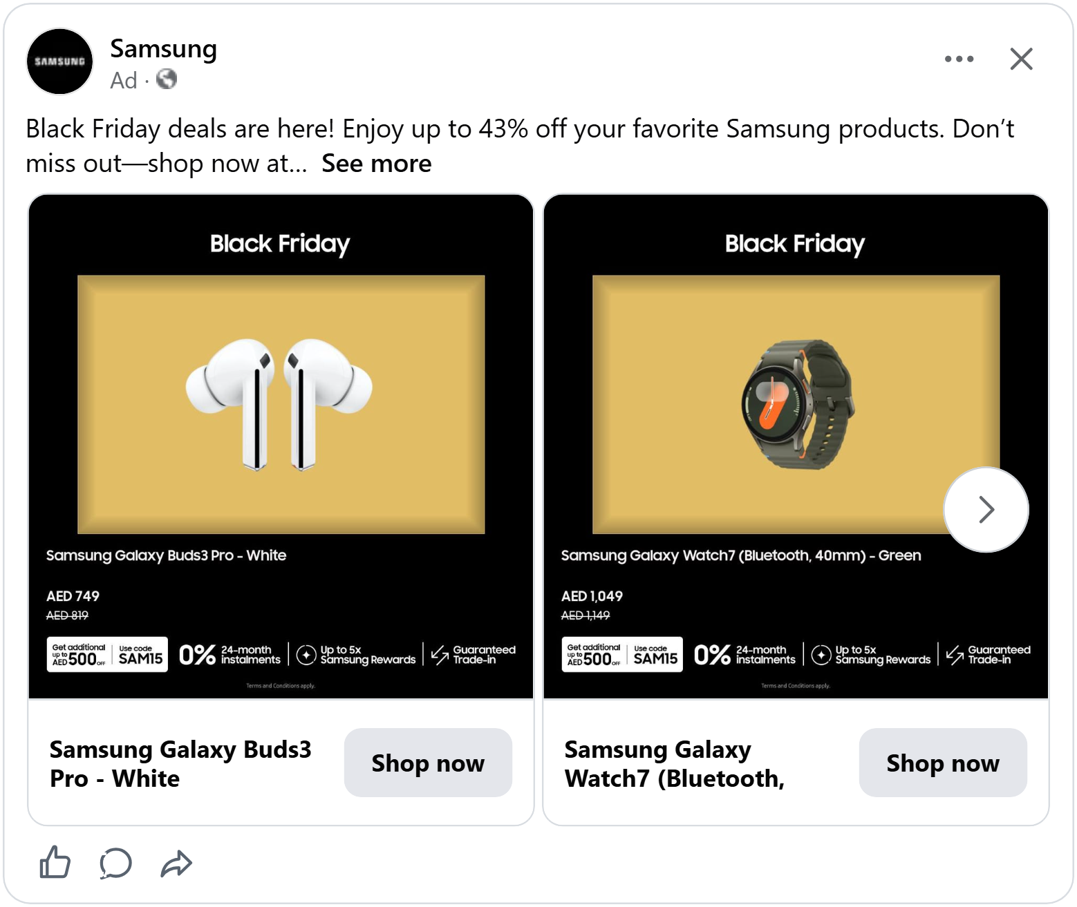 samsung black friday 2026 facebook catalog ad example