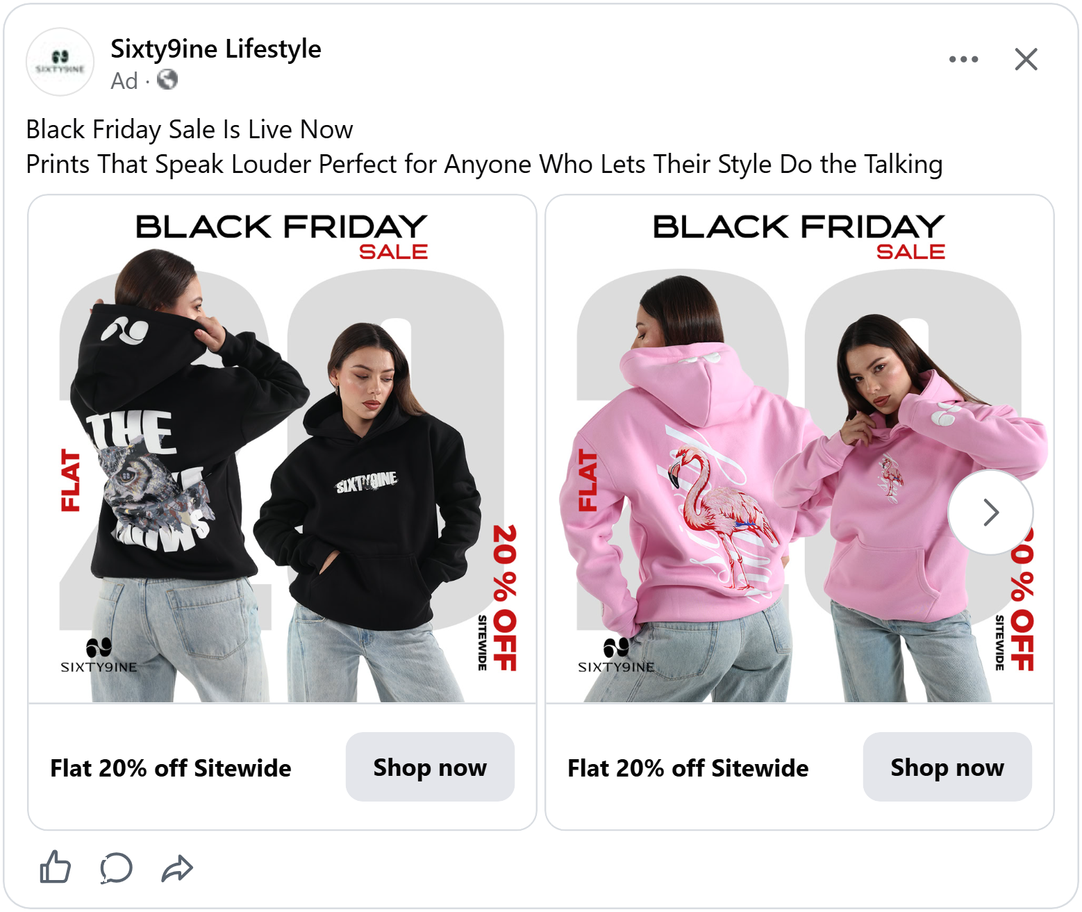 sixty9ine black friday facebook ad