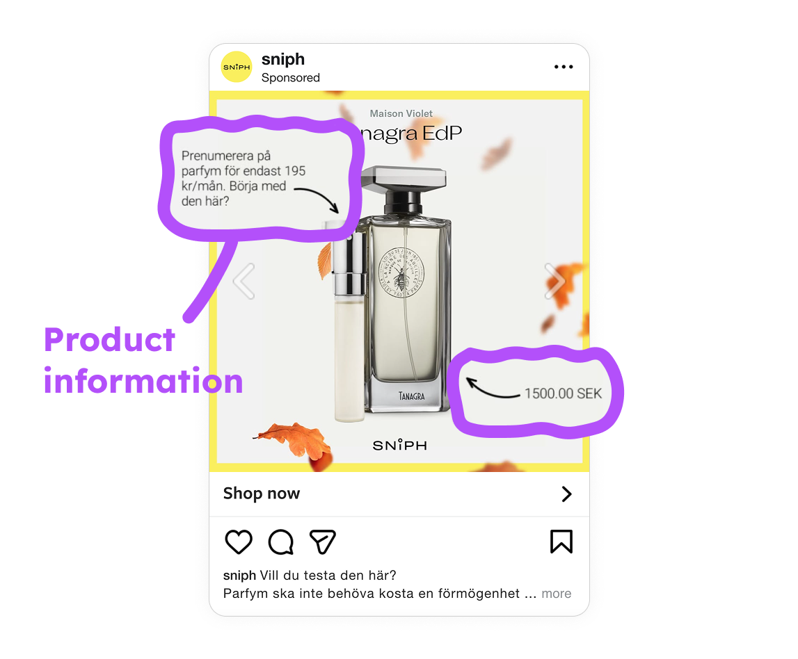 sniph instagram ad example catalog ad of the week product info highlight
