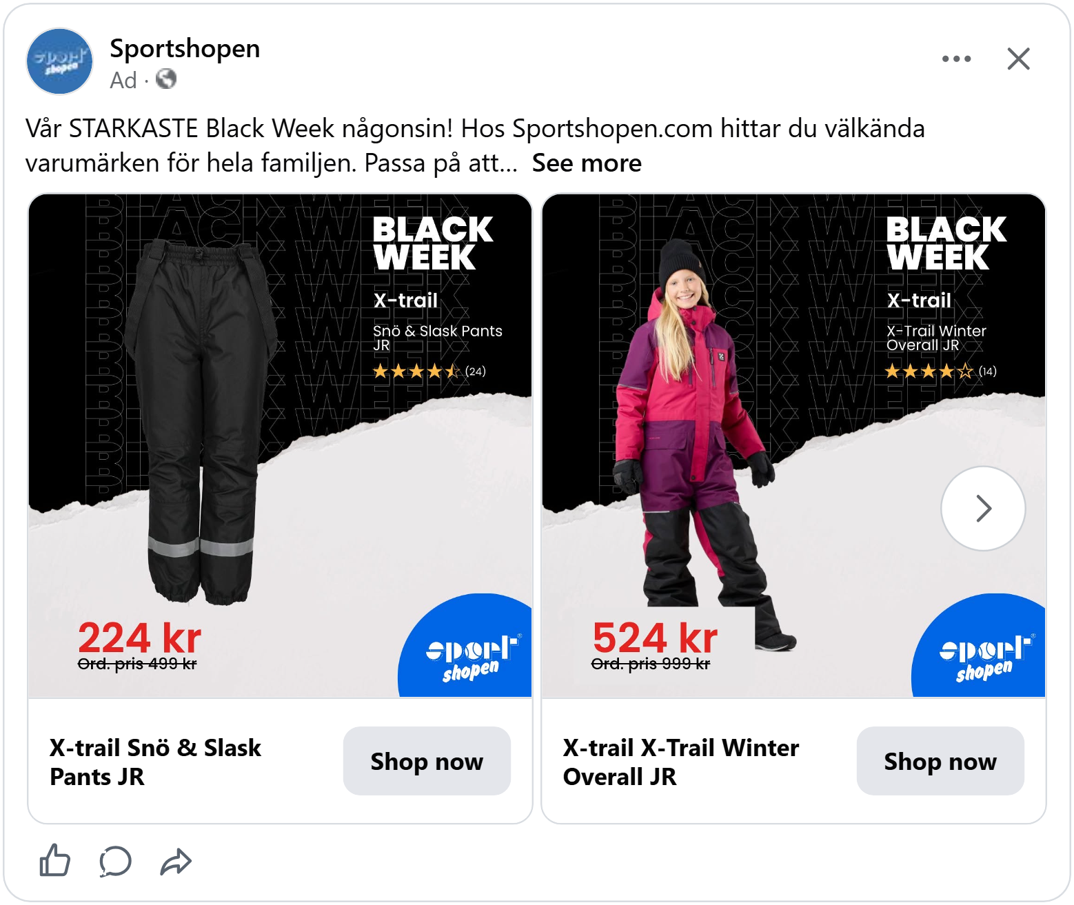 sportshopen black friday facebook ad example