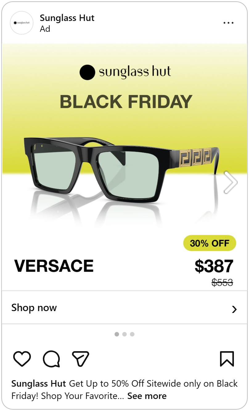 sunglass hut instagram black friday ad